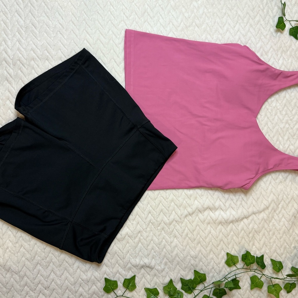Pink Tank Top and Black Shorts Set